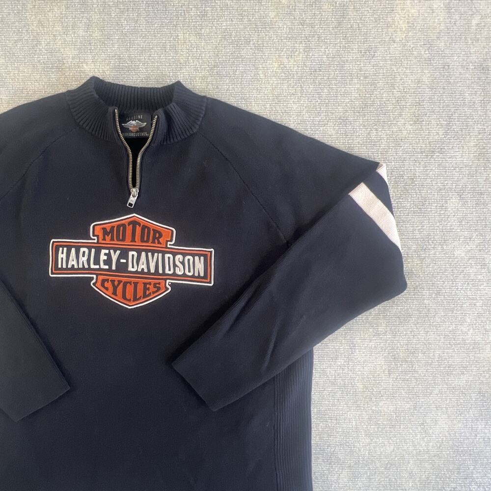 Vintage Harley Davidson Women’s 2XL Knitted Quarter Zip Sweater Black with Logo